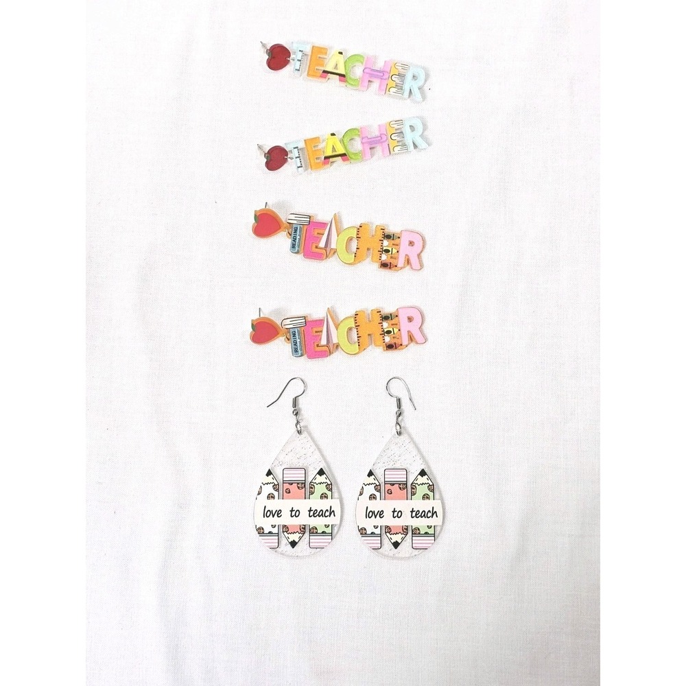 Lot of 3 Teacher Earrings Sets Acrylic Dangle Earrings Back to School Gifts Mom - Picture 2 of 8